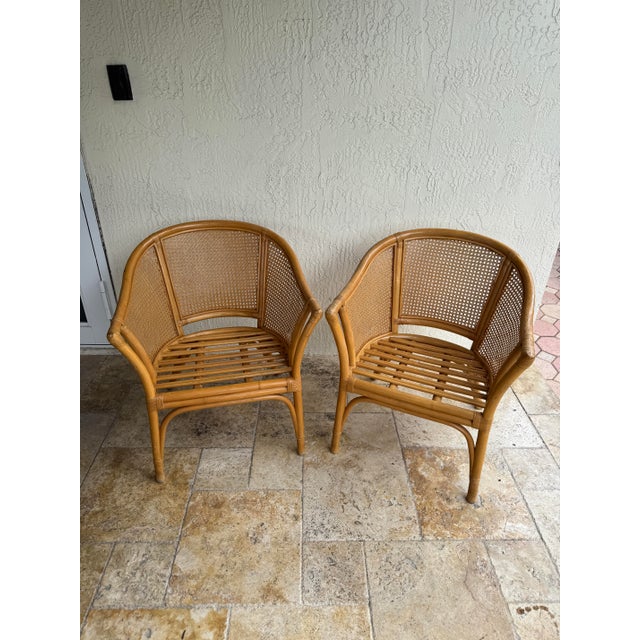 Vintage McGuire Style Rattan Cane Barrel Armchairs - Set of 2 For Sale - Image 10 of 12