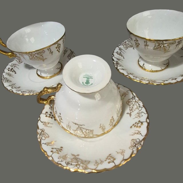 Royal Crown Derby Porcelain Vintage Royal Crown Derby Fine Porcelain England "Vine" Gilded Four Cups & Saucers Tea Set - 8 pcs For Sale - Image 4 of 9