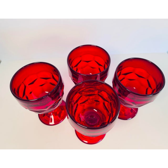 Viking Glass Company Vintage 1960s Red Cubist Glass Water Stems, Set of 4 For Sale - Image 4 of 9