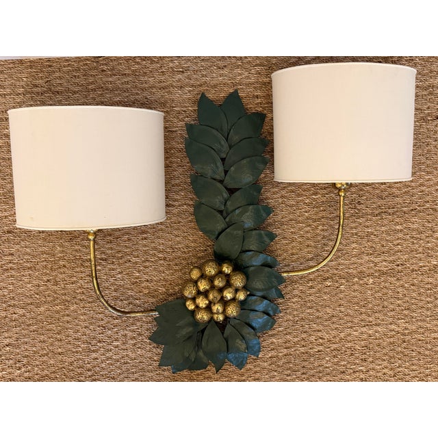 Bronze and Brass Sculptural Grape/Lemon Leaf Wall Sconces For Sale - Image 4 of 12