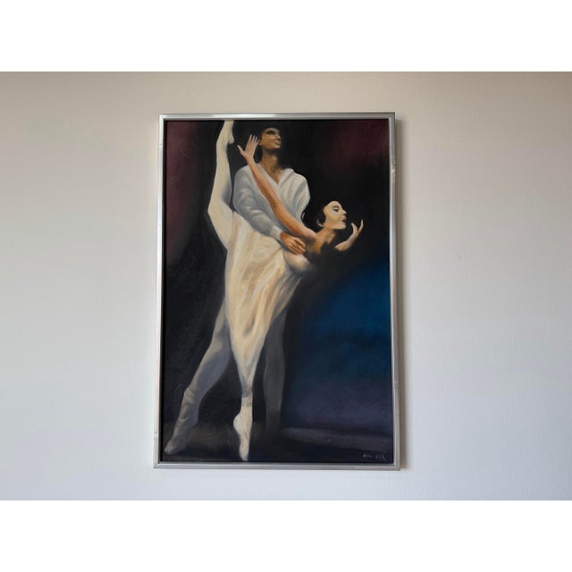 Postmodern 1980’s William Walk Ballet Dancers Oil on Canvas Painting – Chrome Aluminum Framed For Sale - Image 3 of 12
