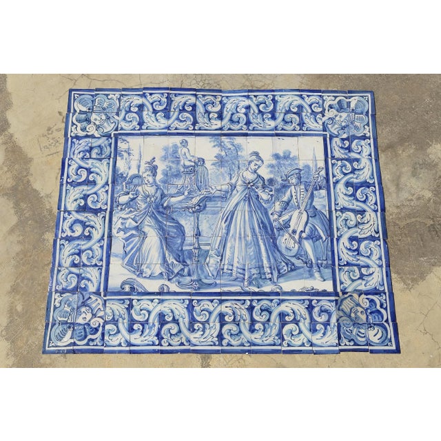 18th Century Antique Portuguese Tile Mural Panel Depicting a Musical Scene For Sale - Image 13 of 13