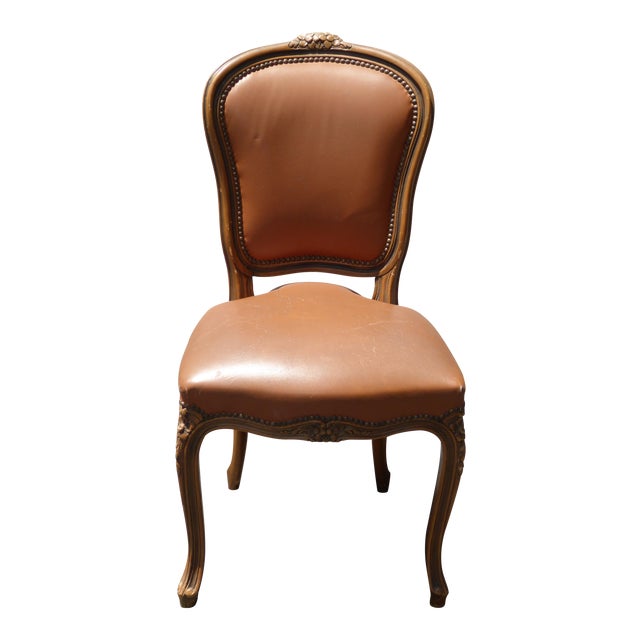 French Provincial Style Brown Leather Accent Chair Chairish