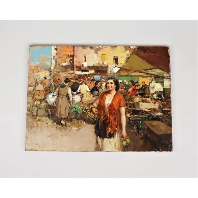Oil on Canvas Italian Street Market Scene by Giuseppe Pitto (Italian 1857-1928) For Sale - Image 9 of 13