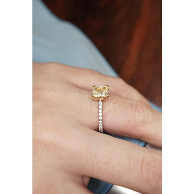 2010s GIA Certified Yellow Radiant Cut 2.00 CT Diamond with Diamond Pave Cocktail Ring, Size 6 For Sale - Image 5 of 5