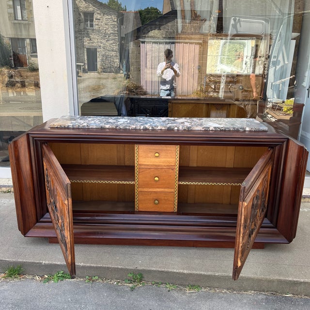 Brown Walnut Sideboard with Marble Top For Sale - Image 8 of 11