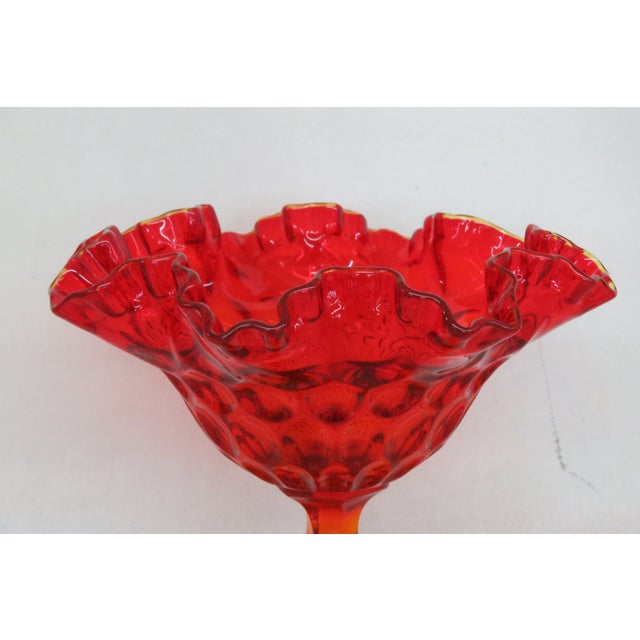 Mid-Century Modern Fenton Amberina Thumbprint Style Ruffled Pedestal Large Compote Candy Dish 4488b For Sale - Image 3 of 11