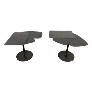 Manner of Pierre Chareau Bench Made Steel Fan Side Tables - A Pair For Sale