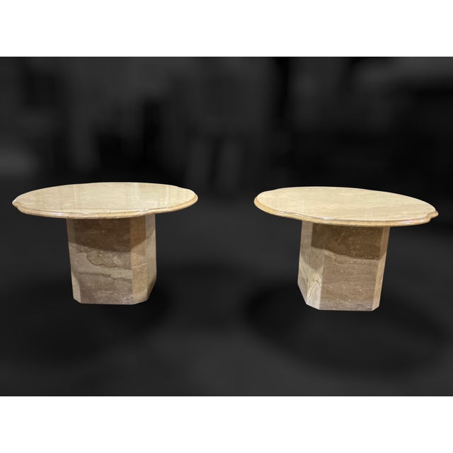 Angelo Mangiarotti Pair of 1970s Italian Travertine Scalloped Edge Pedestal End Tables For Sale - Image 4 of 18