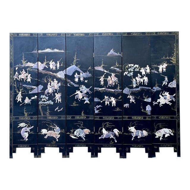 Vintage Asian Carved Soapstone Figurative 6 Panel Screen For Sale