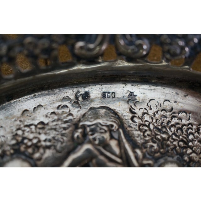 2 Antique German 800 Silver Repousse Pierced Putti Cherub Bread Bowls Baskets For Sale - Image 11 of 13