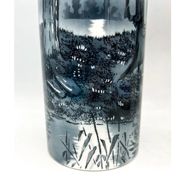 Ceramic Antique Prussian Hand-Painted Forest & Lake Ceramic Vase – Romantic / European Traditional For Sale - Image 7 of 10