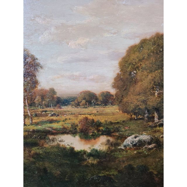 Realism Claude E. Picault Antique Oil Painting 19th Century Pastoral Pond Landscape For Sale - Image 3 of 17