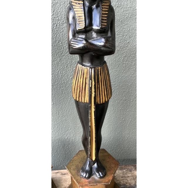 Wood Vintage Monumental Ebonized Pharaoh Table Lamps - A Pair For Sale - Image 7 of 12