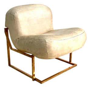 Lounge Chair with Brass Structure and Leather Upholstery, 1970s