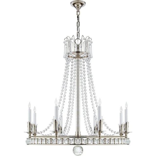 Regency Large Chandelier in Polished Nickel with Seeded Glass Designer: Joe Nye Fixture Height: 33.5" Canopy: 4.5" Round...