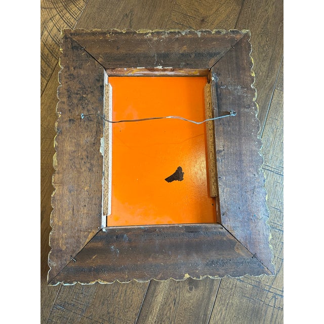 Folk Art Spanish Folk Art Mirror With Mosaic Carved Gilt Wood Frame 30s 40s 15”x19” Rare For Sale - Image 3 of 3