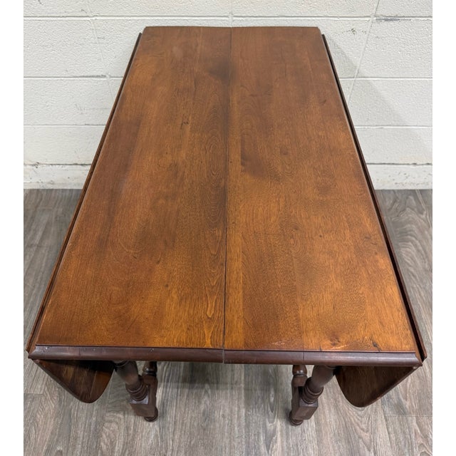 Brown Antique 1920s Colonial Revival Solid Maple Gateleg Drop Leaf Dining Table For Sale - Image 8 of 16