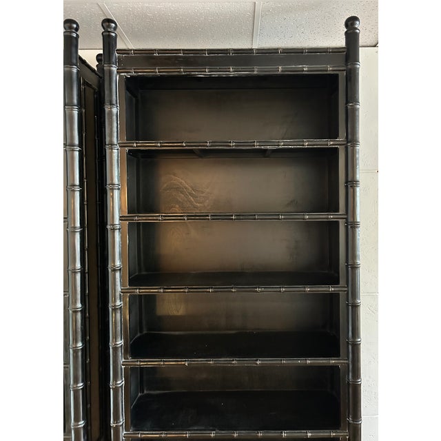 Vintage Pair Faux Bamboo Etagere Bookcase For Sale - Image 9 of 14