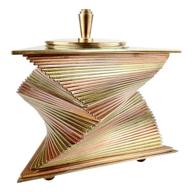 Art Deco Geometric Box in Copper and Brass, 1930s For Sale
