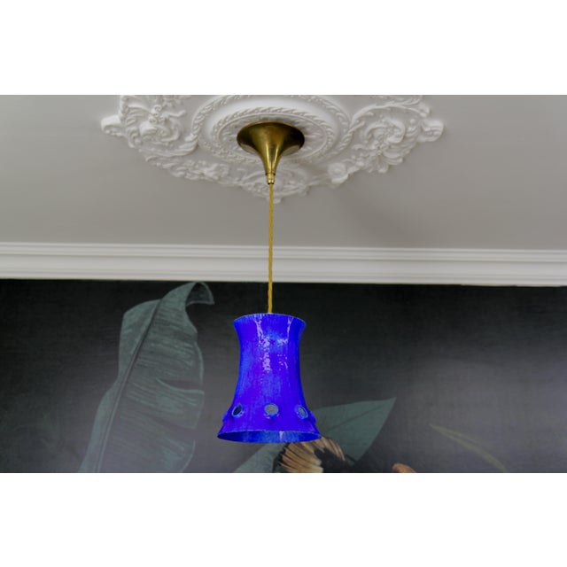 Metal Mid-Century Modern Blue Enameled Iron Pendant Light, 1960s For Sale - Image 7 of 18