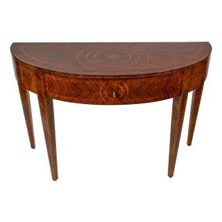 1990s Decorative Crafts Inlay Demi-Lune Console Table With Marquetry Detail For Sale