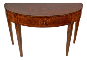1990s Decorative Crafts Inlay Demi-Lune Console Table With Marquetry Detail