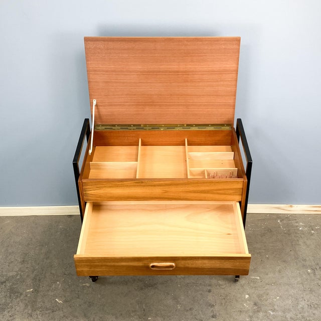 Mid-Century Modern Rolling Sewing Box in Walnut on Tubular Steel Legs, 1960s For Sale - Image 3 of 10