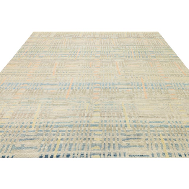 Modern Abstract Geometric Hand-Knot Wool Area Rug in Pastel Pastel Neutral Tones For Sale - Image 9 of 12