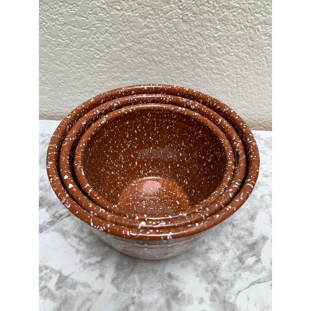 Vintage Brown Speckled Set of Three Nesting Bowls For Sale - Image 9 of 11