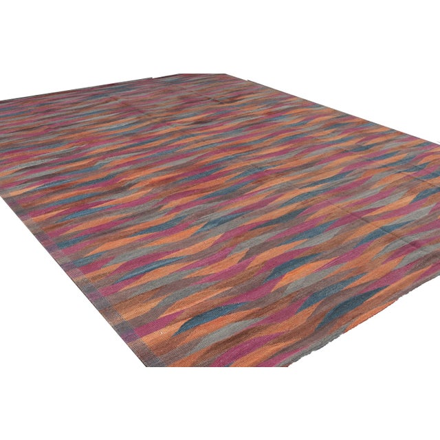 Pink Colorful Modern Flatweave Kilim Room Size Wool Rug For Sale - Image 8 of 12