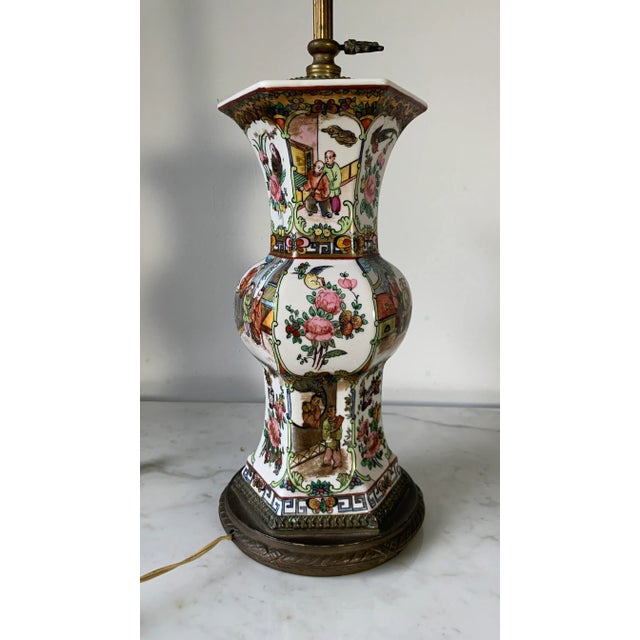 Mid 19th Century 18th/19th Qing Chinese Porcelain Famille Rose Gu Vase Converted Lamp For Sale - Image 5 of 13