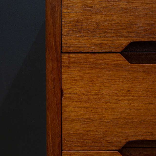 Pair of Mid-Century Ew Bach Tall Teak Dressers With Sculpted Handles C.1950-Price Per Piece For Sale - Image 12 of 12