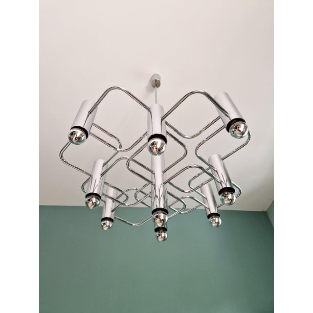 Geometric Chrome Metal Chandelier by Gaetano Sciolari for Boulanger, 1970s For Sale - Image 9 of 15