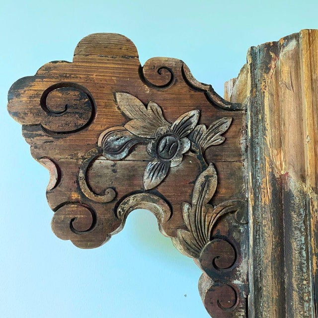 Wood c.1920 Chinese Polychrome Architectural Carved Wood Panel — Floral Motif Wall Art For Sale - Image 7 of 10