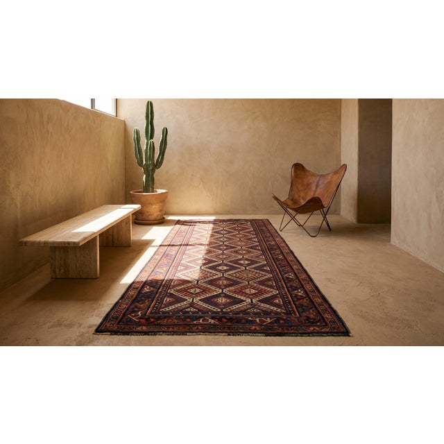 1890s Brown Diamond Tribal Antique Persian Afshar Rug 4' X 12'2" Handknotted Wool Carpet For Sale - Image 9 of 9