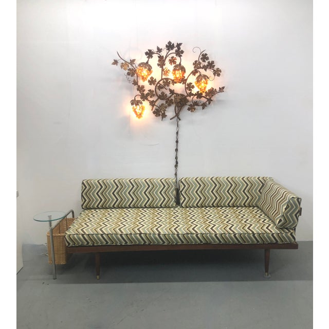 Mid-Century Modern 1960s Sectional Sofa | Double Sofa Beds | Walnut & Chevron Upholstery For Sale - Image 3 of 16