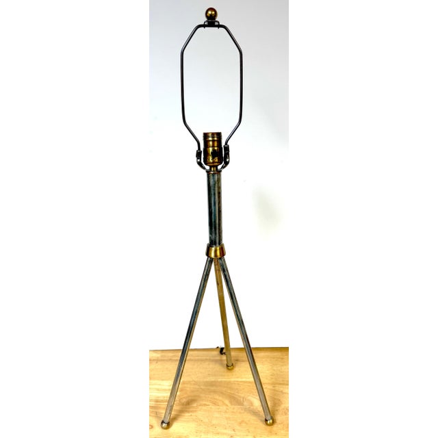 French Modern Brass & Steel Tripod Lamp, Attributed to Jacques Adnet For Sale In West Palm - Image 6 of 12