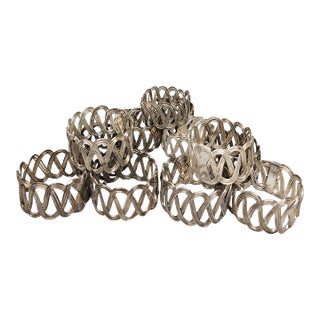 Vintage Hammered Silver Metal Napkin Rings Geometric Design, Set of 12 For Sale