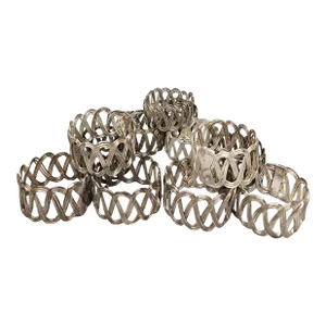 Vintage Hammered Silver Metal Napkin Rings Geometric Design, Set of 12