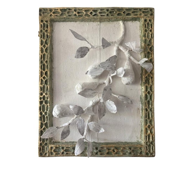 Contemporary Contemporary Papier-Mâché and Venetian Plaster Pear Branch Hanging Wall Sculpture, a Pair For Sale - Image 3 of 9