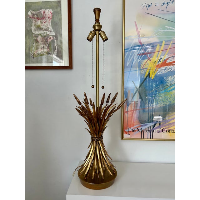 Mid-Century Modern Mid-Century Italian Sheaf of Wheat Gilt Table Lamp by the Marbro Lamp Co For Sale - Image 3 of 14
