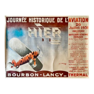 1930s Journee Historique De l'Aviation 1931 Historic Early French Aviation Poster Linen Backed 46”x61” For Sale