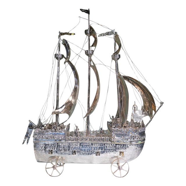 English Silvered Metal Ship, 1880s For Sale