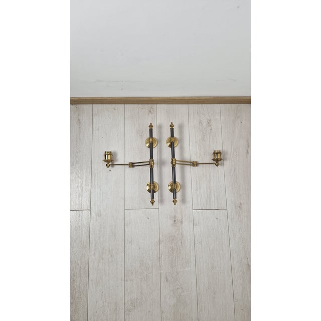 Vintage Wall Lamps in Brass and Black Lacquer from Maison Jansen, 1960s, Set of 2 For Sale - Image 6 of 12