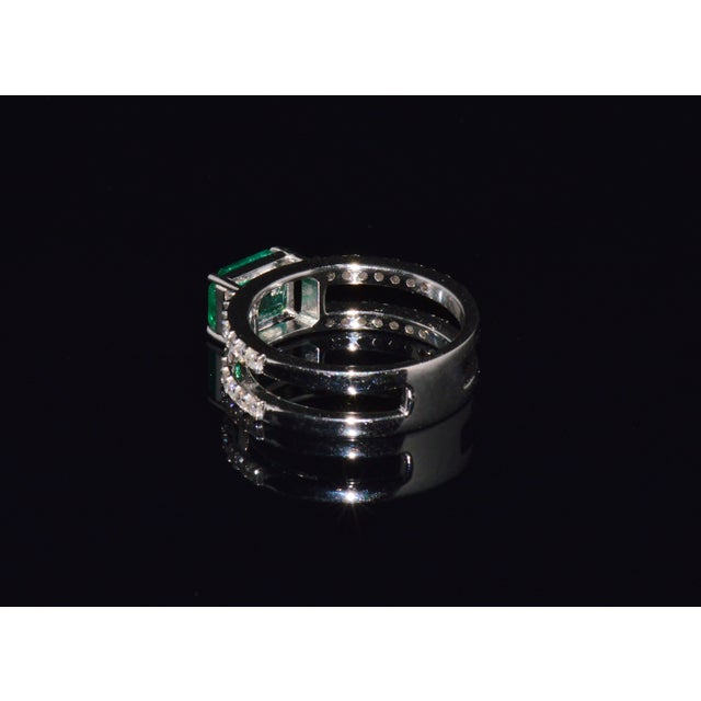 Early 21st Century Certified Natural 1.84cts Emerald & Diamond 18k White Gold Double Shank Ring, Size 6.5 For Sale - Image 5 of 13
