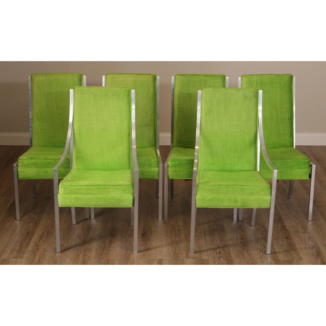 Traditional Mid Century Modern Set of 6 Aluminum Frame Dining Chairs After Milo Baughman For Sale - Image 3 of 12