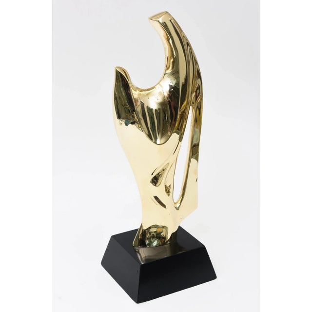 Alain Chervet 1970's Alain Chervet Modernist Brass Abstract Sculpture on Black Wood Base French For Sale - Image 4 of 11