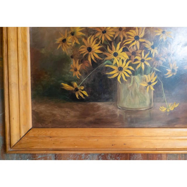 Yellow Early 20th Century American Still Life Painting of Black Eyed Susans For Sale - Image 8 of 16