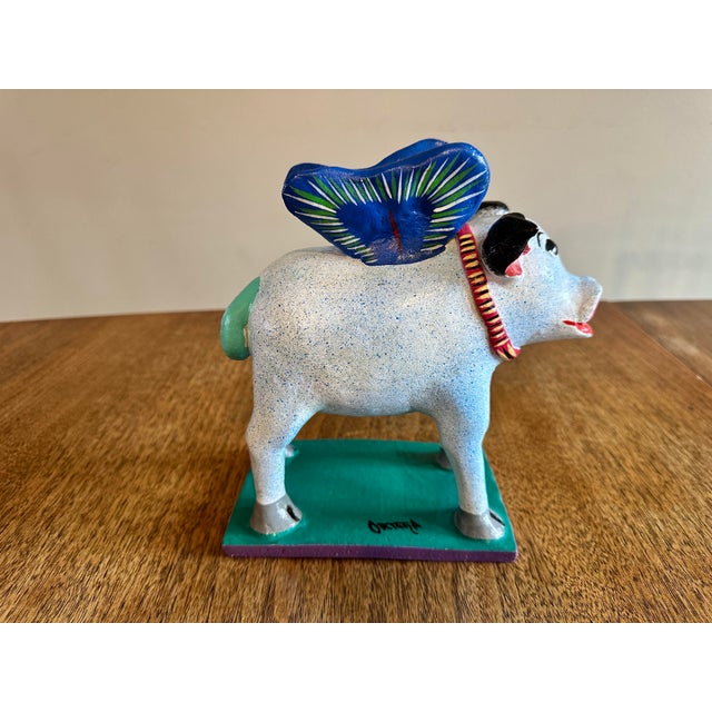 1980s Vintage Tonalá Mexican Pottery Ceramic Winged Pig Piggy Bank Signed “Ortega” For Sale - Image 5 of 9